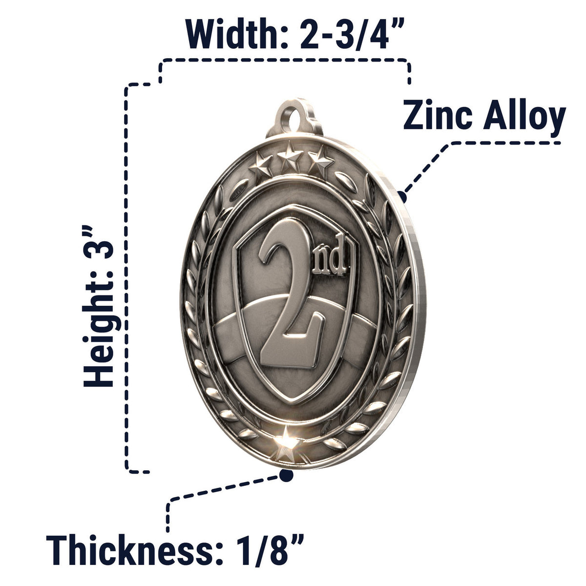 Wreath Antique Medallion — 2nd Place / Silver / 2.75 in, SIMWAM192-005, supplier dimensions photograph