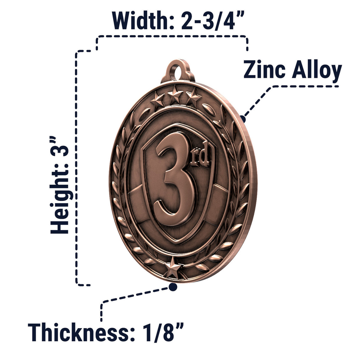Wreath Antique Medallion — 3rd Place / Bronze / 2.75 in, SIMWAM193-006, supplier dimensions photograph