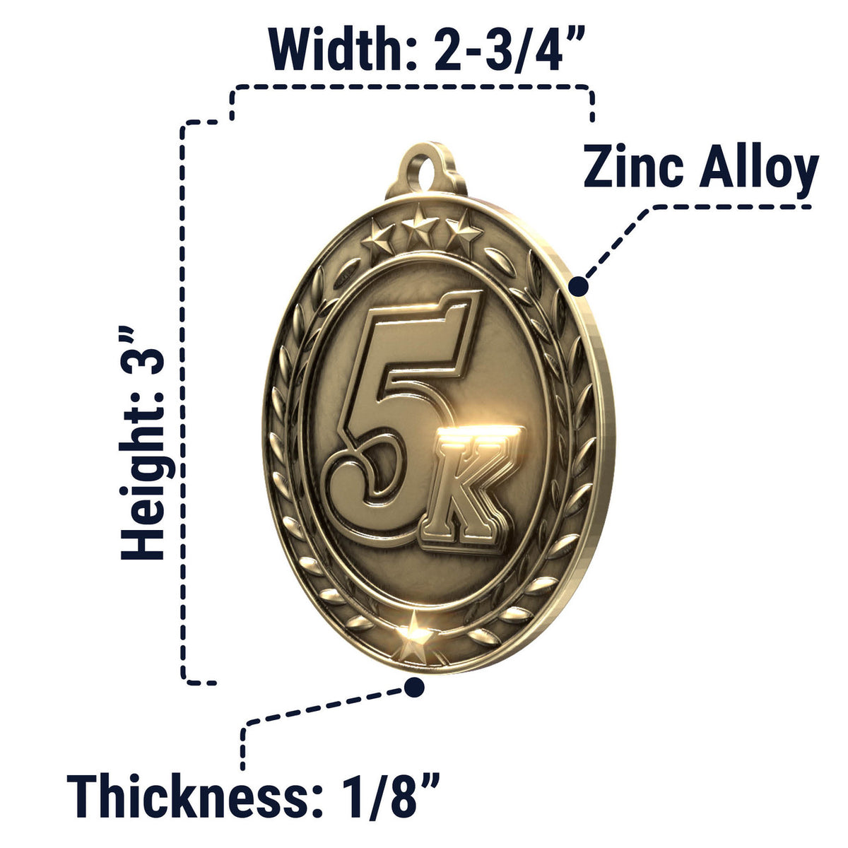 Wreath Antique Medallion — 5K / Gold / 2.75 in, SIMWAM195-004, supplier dimensions photograph