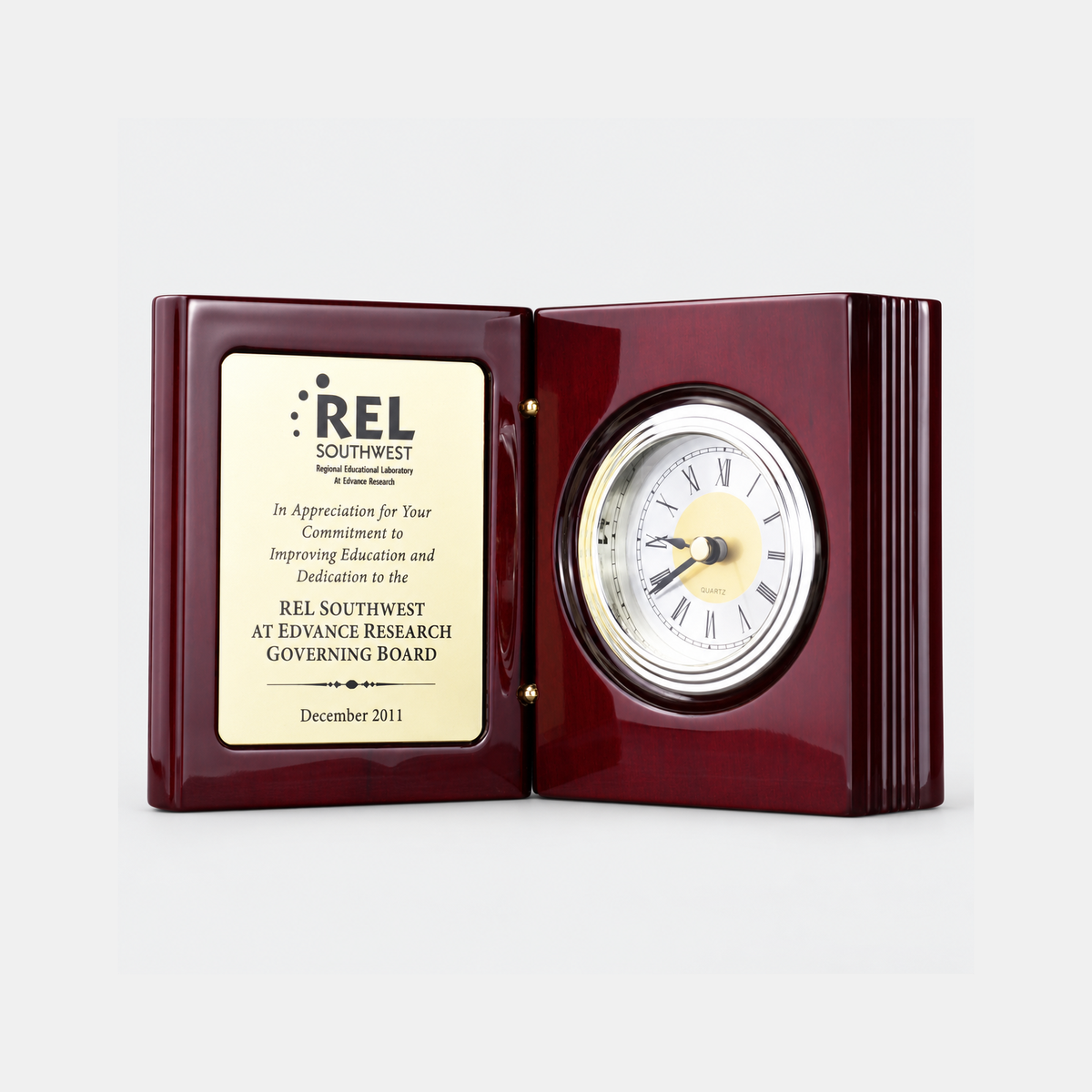 Rosewood Book Clock — studio product photo
