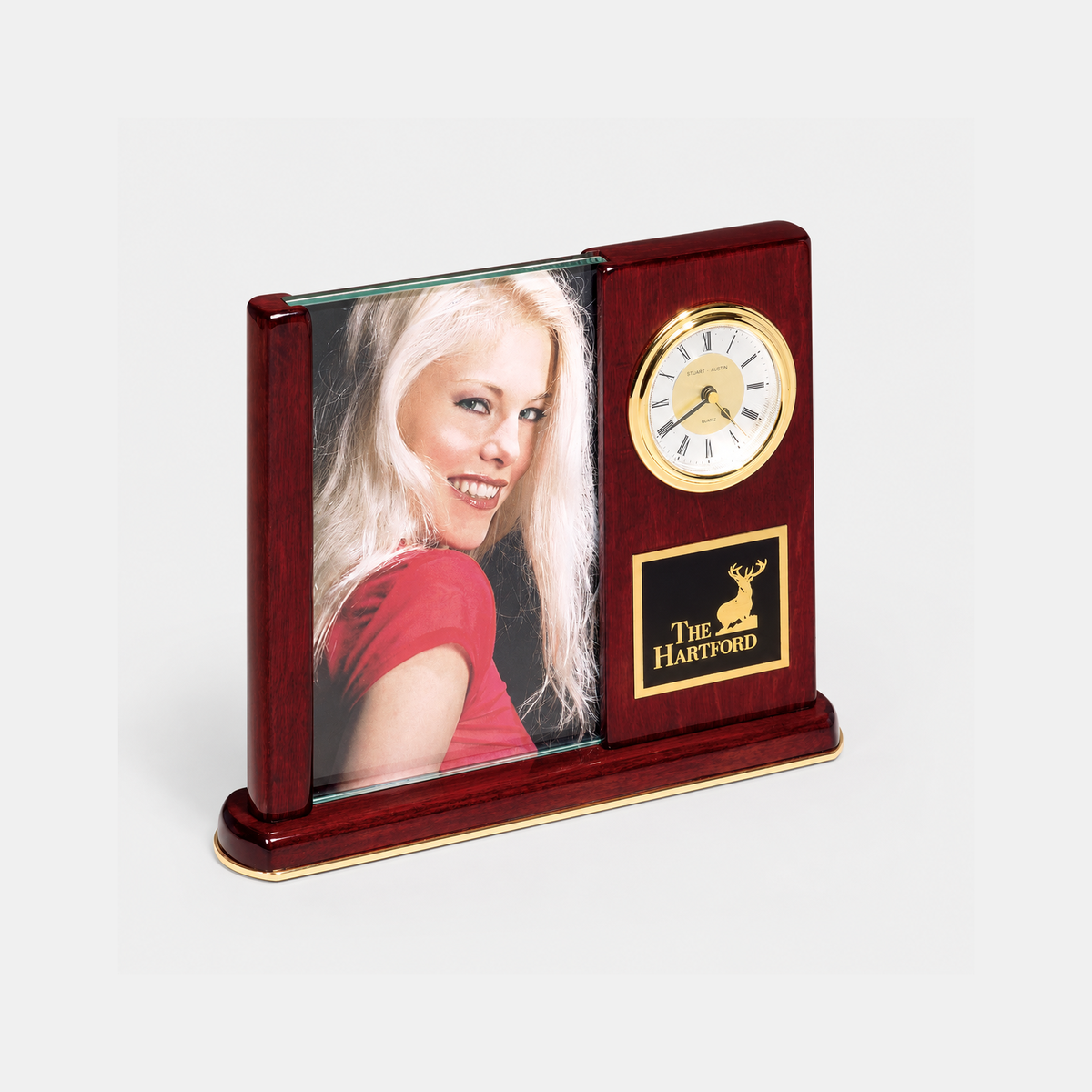 Rosewood Piano Finish Photo Desk Clock — studio product photo