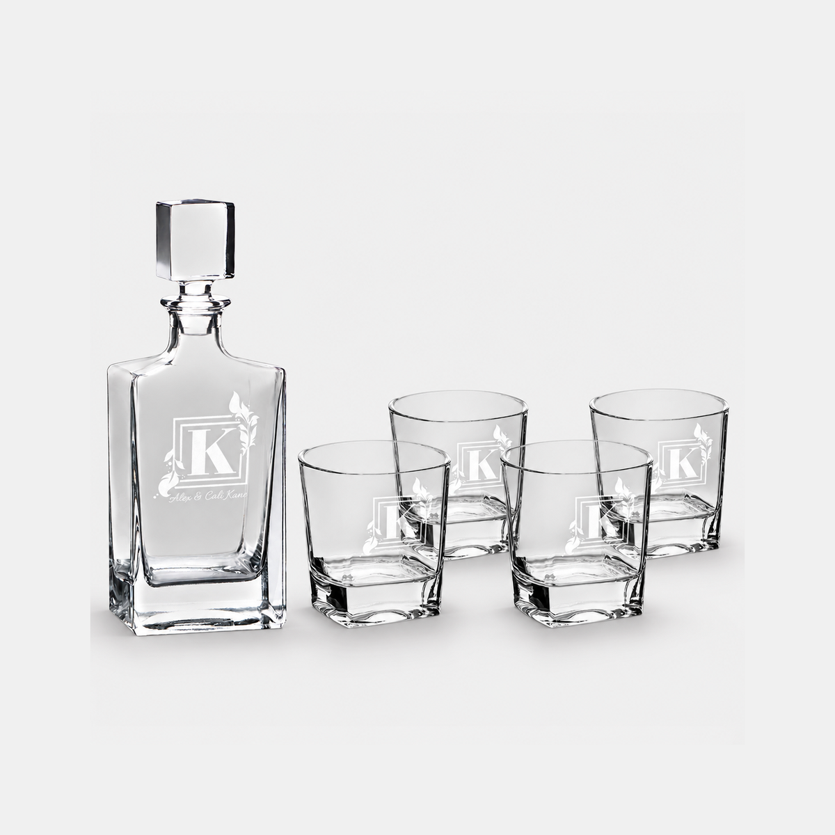 Polar Camel Rectangular Decanter Set with Four Glasses and Gift Box — studio product photo