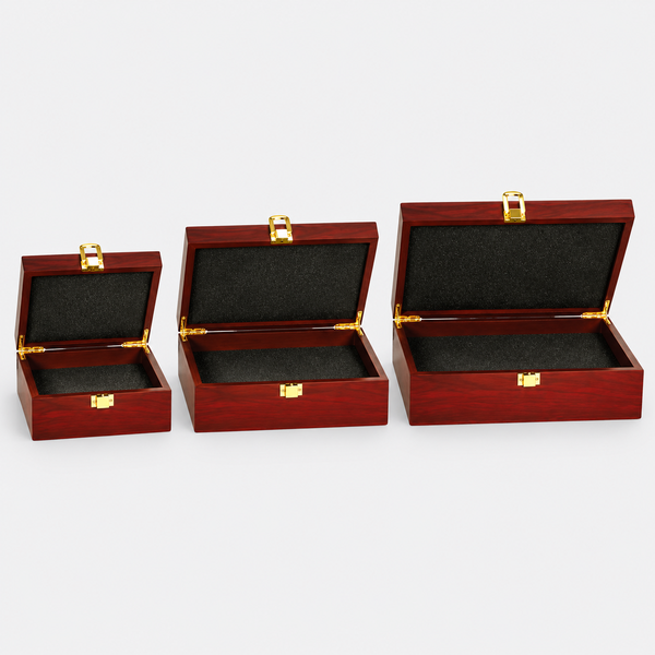 Rosewood Finish Gift Box — available options on a light studio background