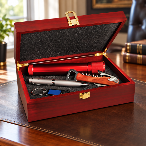 Rosewood Finish Gift Box — lifestyle display
