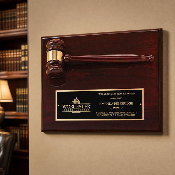 Rosewood Piano Finish Gavel Plaque - lifestyle