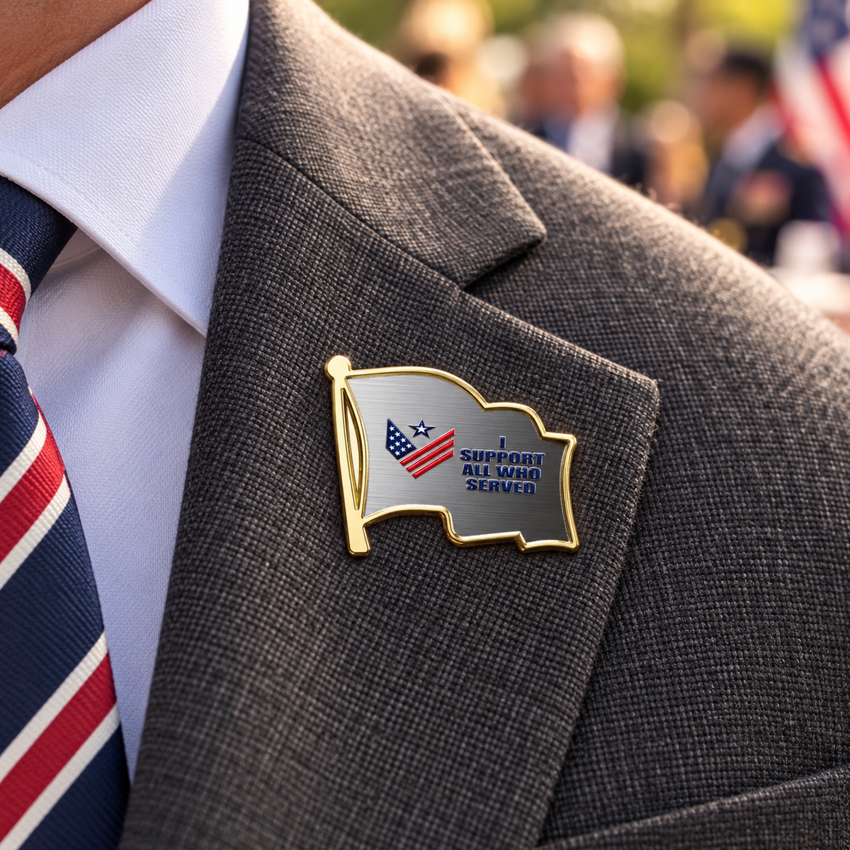 Specialty Express Lapel Pins — lifestyle setting with sample design