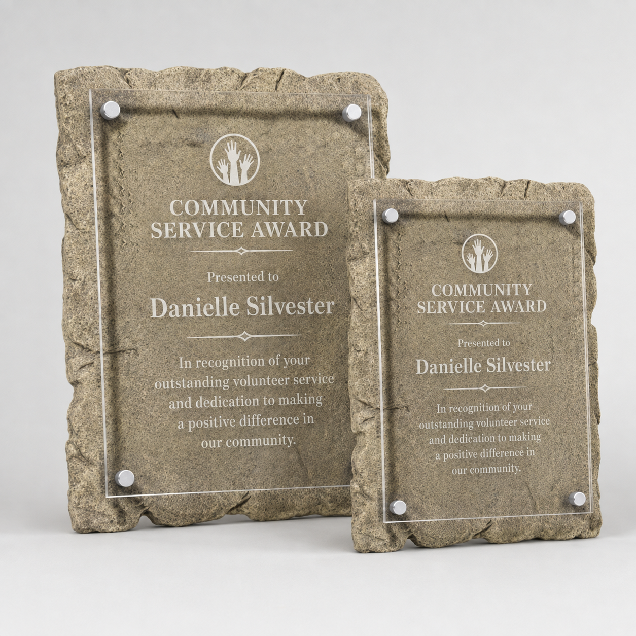 Stone-Look Plaque with Floating Acrylic Panel