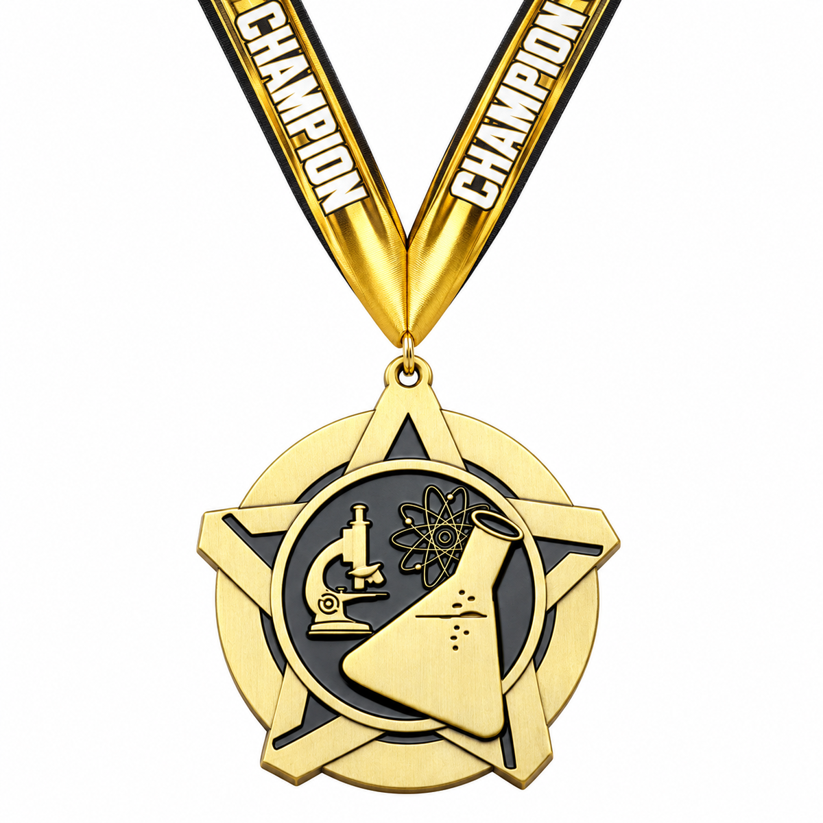 Superstar Medal Series shown with gold Champion neck ribbon