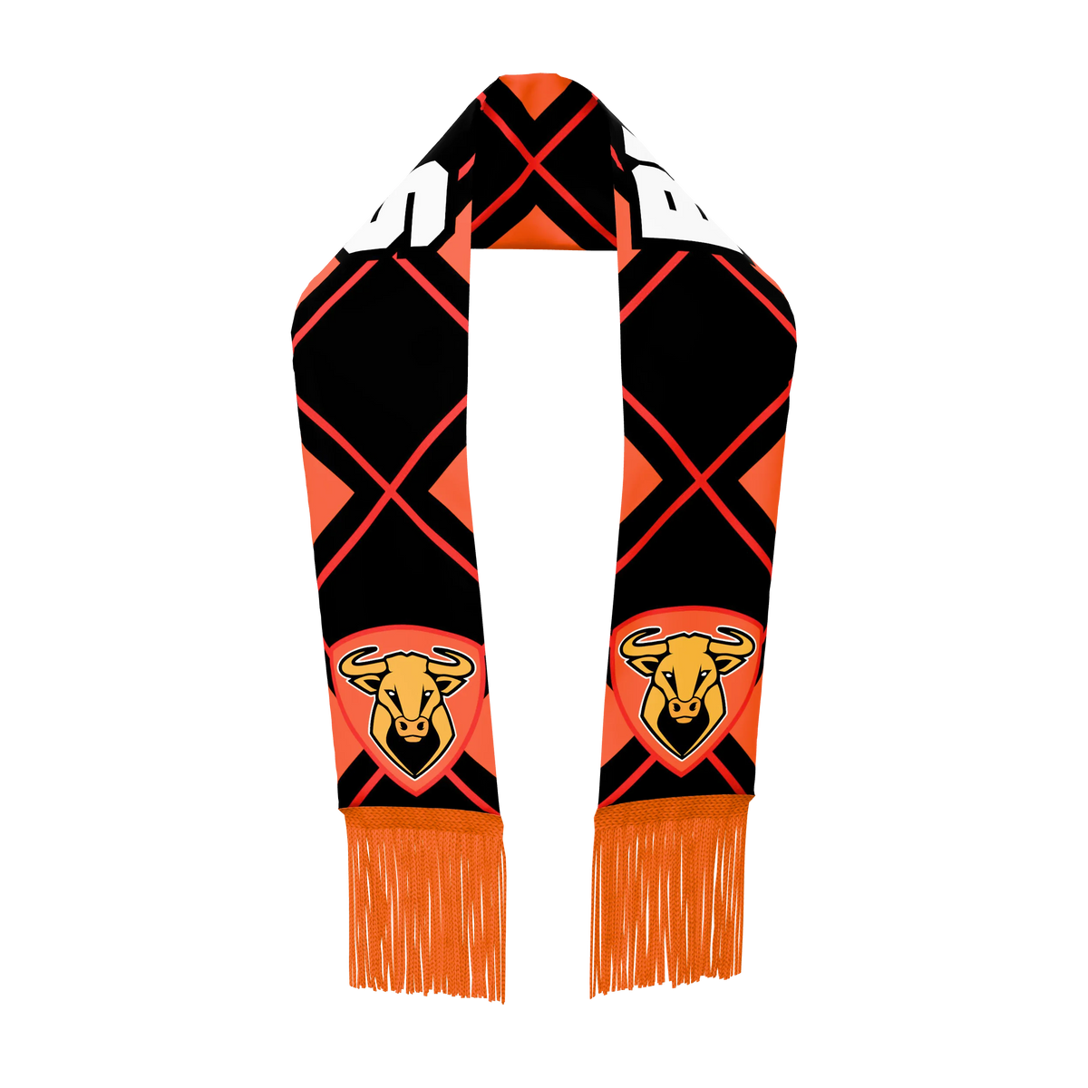 Custom Sublimated Scarf with Colored Fringe — supplier view 1