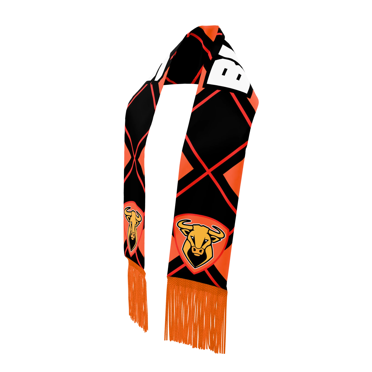 Custom Sublimated Scarf with Colored Fringe — supplier view 2