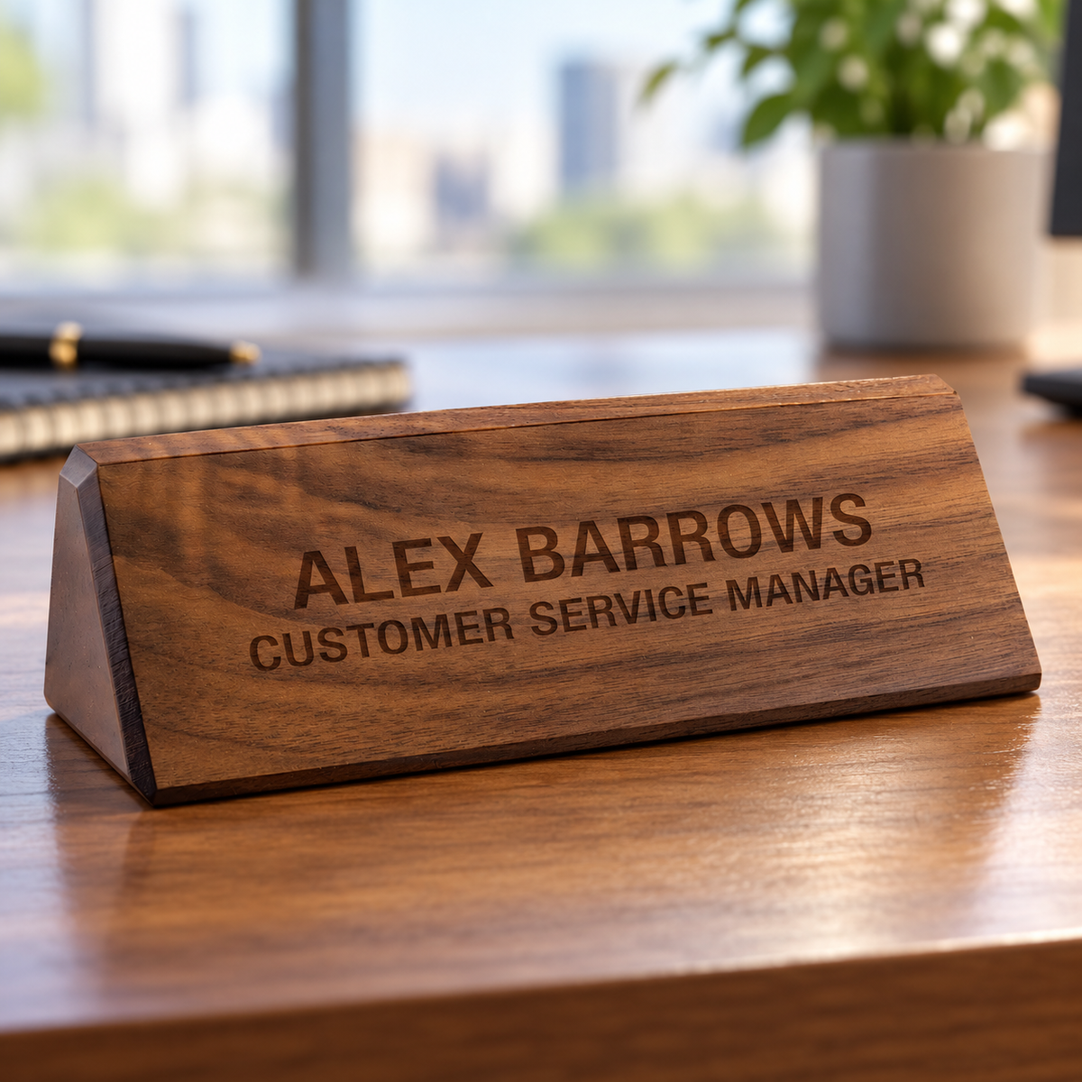 Walnut Desk Plate on an office desk