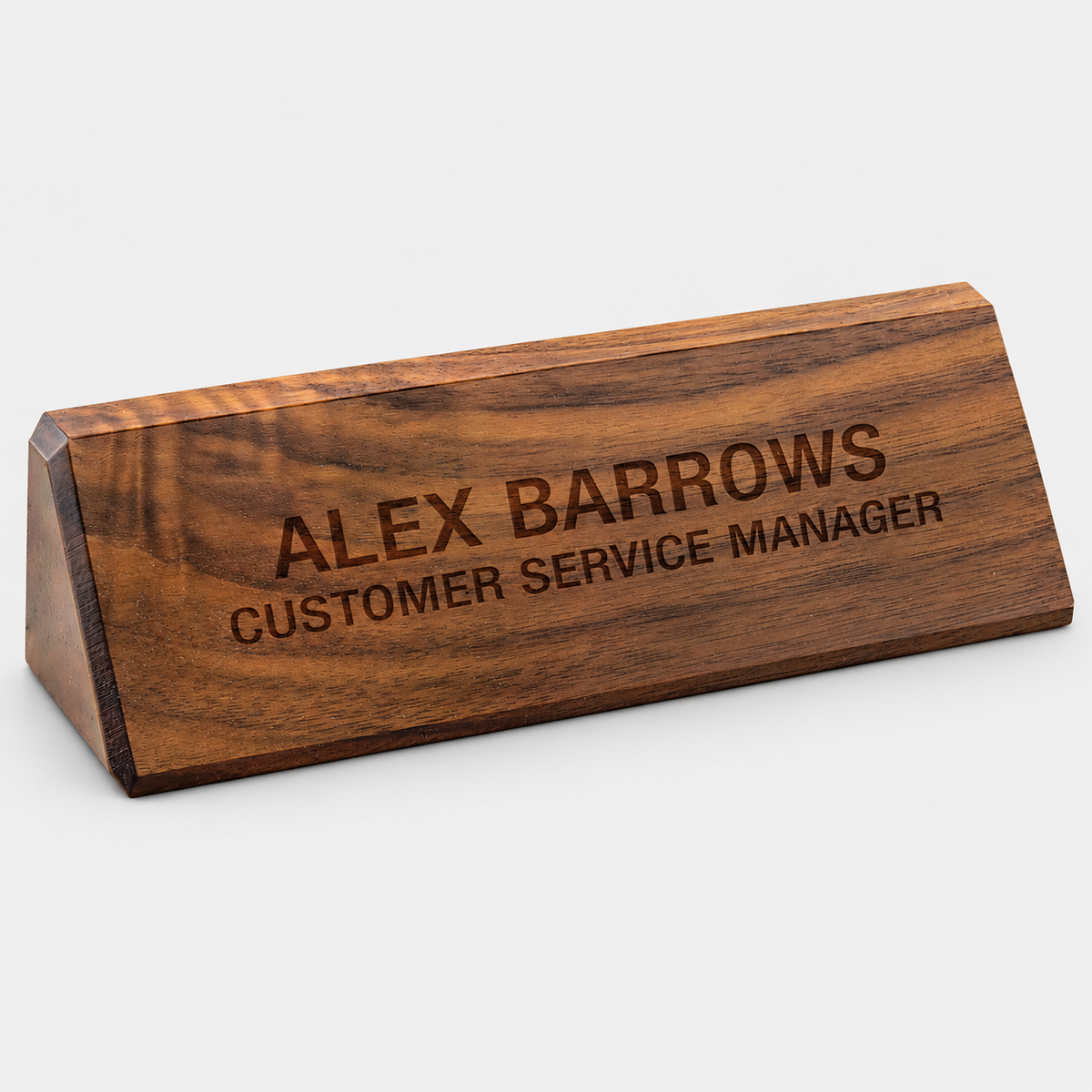 Walnut Desk Plate — solid walnut direct-engraved nameplate
