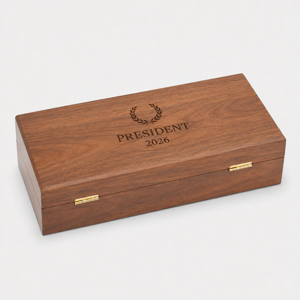 Walnut Gavel Plaque Set - closed engraved presentation case