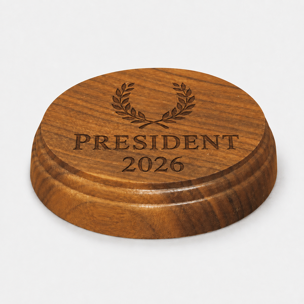 Walnut Gavel Sounding Block with woodburned top engraving