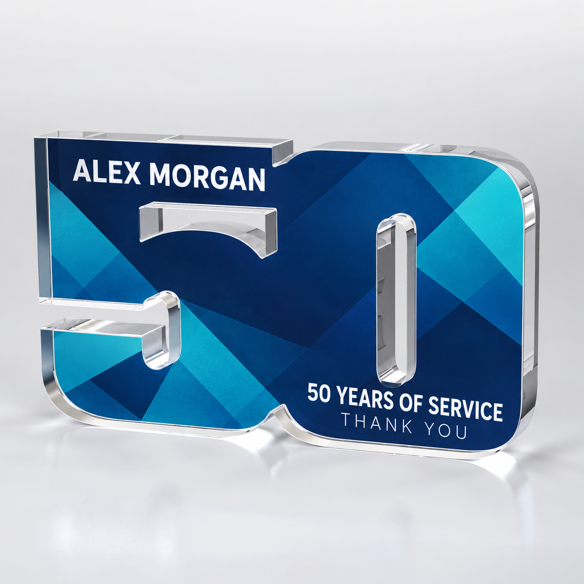 Custom full-color acrylic 50 year award — personalization example