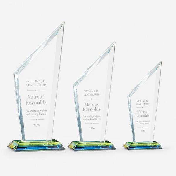 Zenith Series Clear Glass Flame Award on Prism-Effect Base